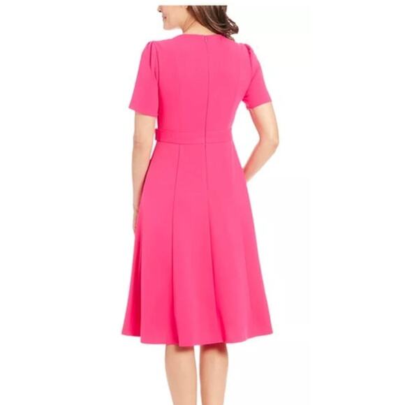 London Times Fit & Flare Dress Surplice 3/4 Sleeve Knee Length V Neck Pink 4 - Picture 2 of 9